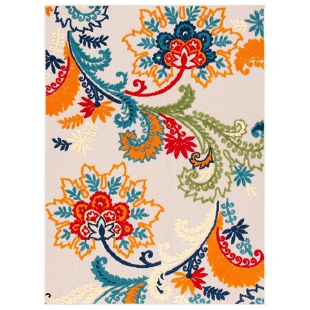 Flowers First 6 ft.-7 in. x 6 ft.-7 in. Cabana Bohemian Round Rug; Ivory & Blue FL1881736